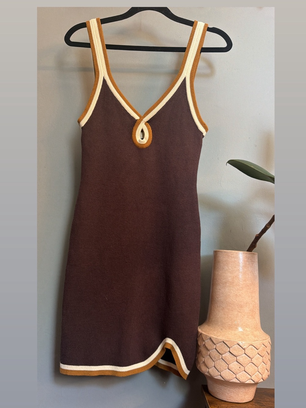 NWT Free People Blair Sweater Mini Dress XS | Chocolate Brown Retro Knit Dress